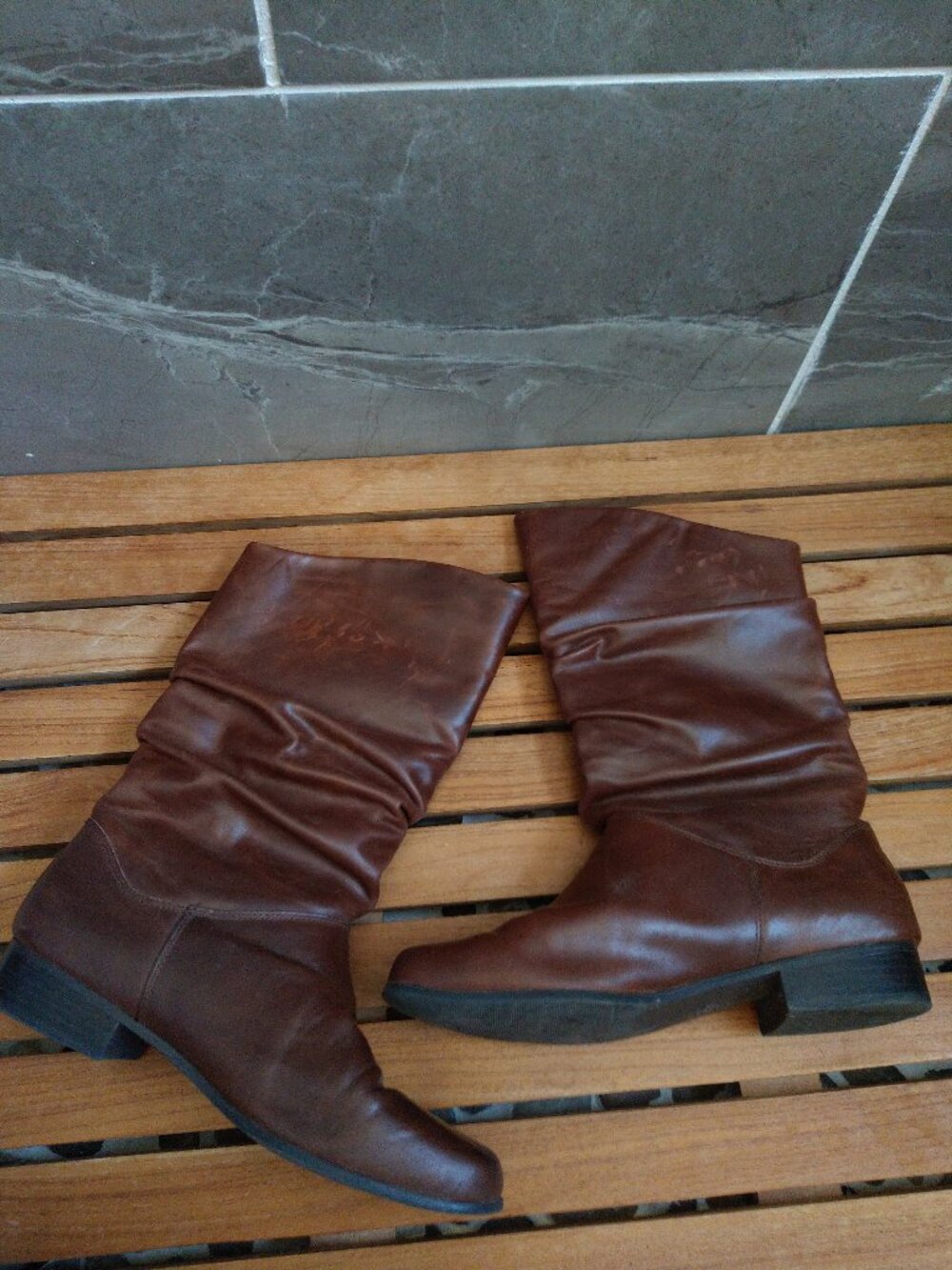 St John's Bay Brown Leather Slouch Mid-Calf Boots Size 10
